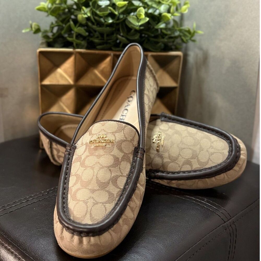 Coach Women’s Size 8 Signature C Jacquard Driving Loafers Flats Brown Tan